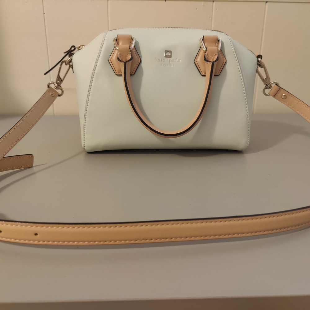 Kate Spade Light Green and Tan Satchel with Gold Hardware